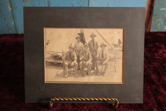 Lot 157 - Boarded And Matted Photo - Very Young Looking Soldiers Sitting With Older Soldiers Standing Outside Tent, Holding Rifles