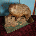 Lot 002 - Vintage Woodchuck Groundhog Marmot Full Mount Taxidermy With Real Log, Faux Grass Base, Note Wear