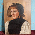 Lot 005 - Antique Portrait Painting On Wood Panel, Young Woman In Dark Bonnet, Signed A. Tobias, Attributed To Adele Tobias (German, Active 1877-1899)