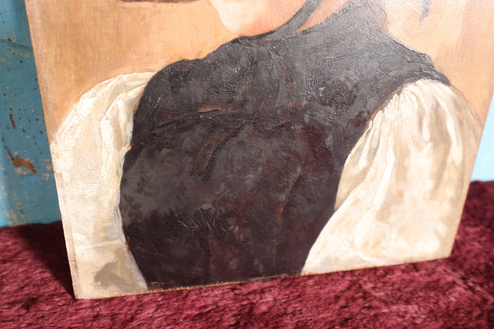 Lot 005 - Antique Portrait Painting On Wood Panel, Young Woman In Dark Bonnet, Signed A. Tobias, Attributed To Adele Tobias (German, Active 1877-1899)