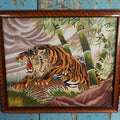 Lot 009 - Vintage Japanese Embroidered Tiger Textile Art In Frame, Circa 1969, Backed With Wood Panel