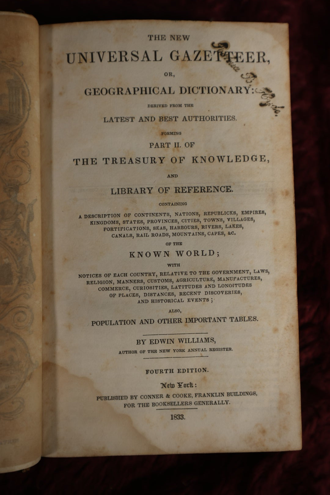 Lot 168 - Book - "The New Universal Gazetteer, Or Geographical Dictionary," 1833, Part Ii of A Treasury of Knowledge