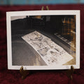 Lot 016 - Unusual 20th Century Black And White Snapshot Photo of Human Remains, Skeleton, Skull, Bones Laid Out On Newspaper In Front of A Fireplace