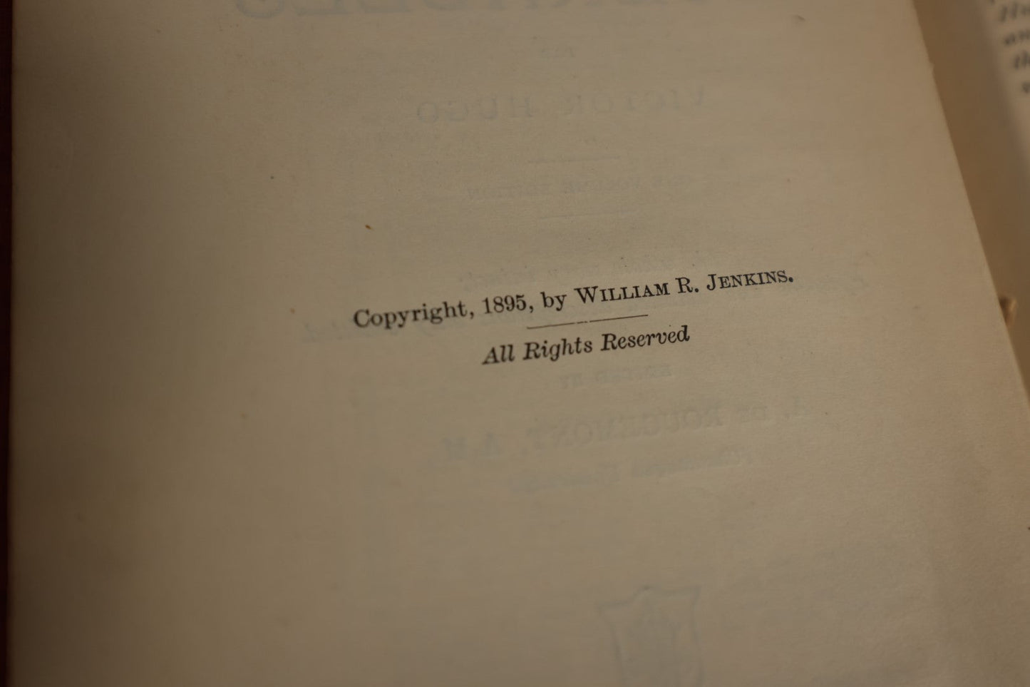 Lot 170 - Book - "Les Miserables" By Victor Hugo, Copyright 1895 By William R. Jenkins, One Volume Edition