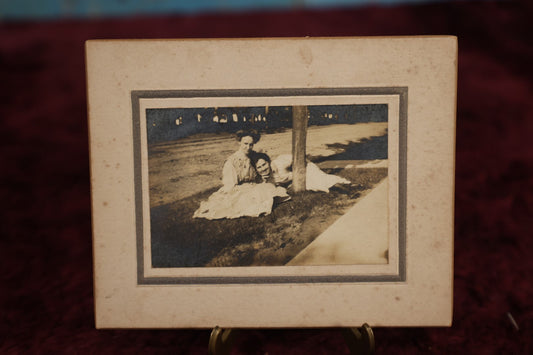 Lot 175 - Single Photo - Small Boarded Photo of Two Smiling Ladies Under Tree, Goofing Around, Flirtatious