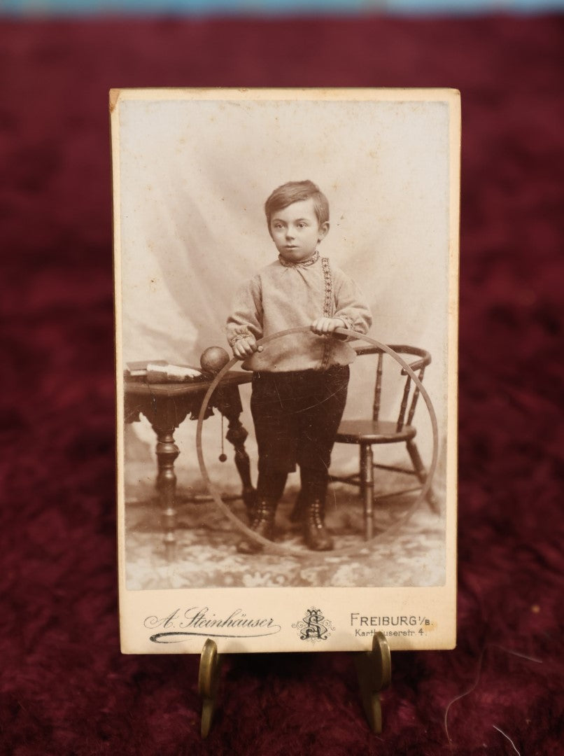 Lot 177 - Single Photo - CDV Photo of Young Boy With Hula Hoop, Possible Performer, A. Steinhauser Photographer, Freiburg, Germany