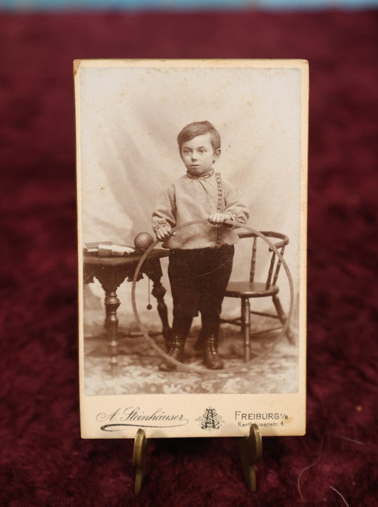 Lot 177 - Single Photo - CDV Photo of Young Boy With Hula Hoop, Possible Performer, A. Steinhauser Photographer, Freiburg, Germany