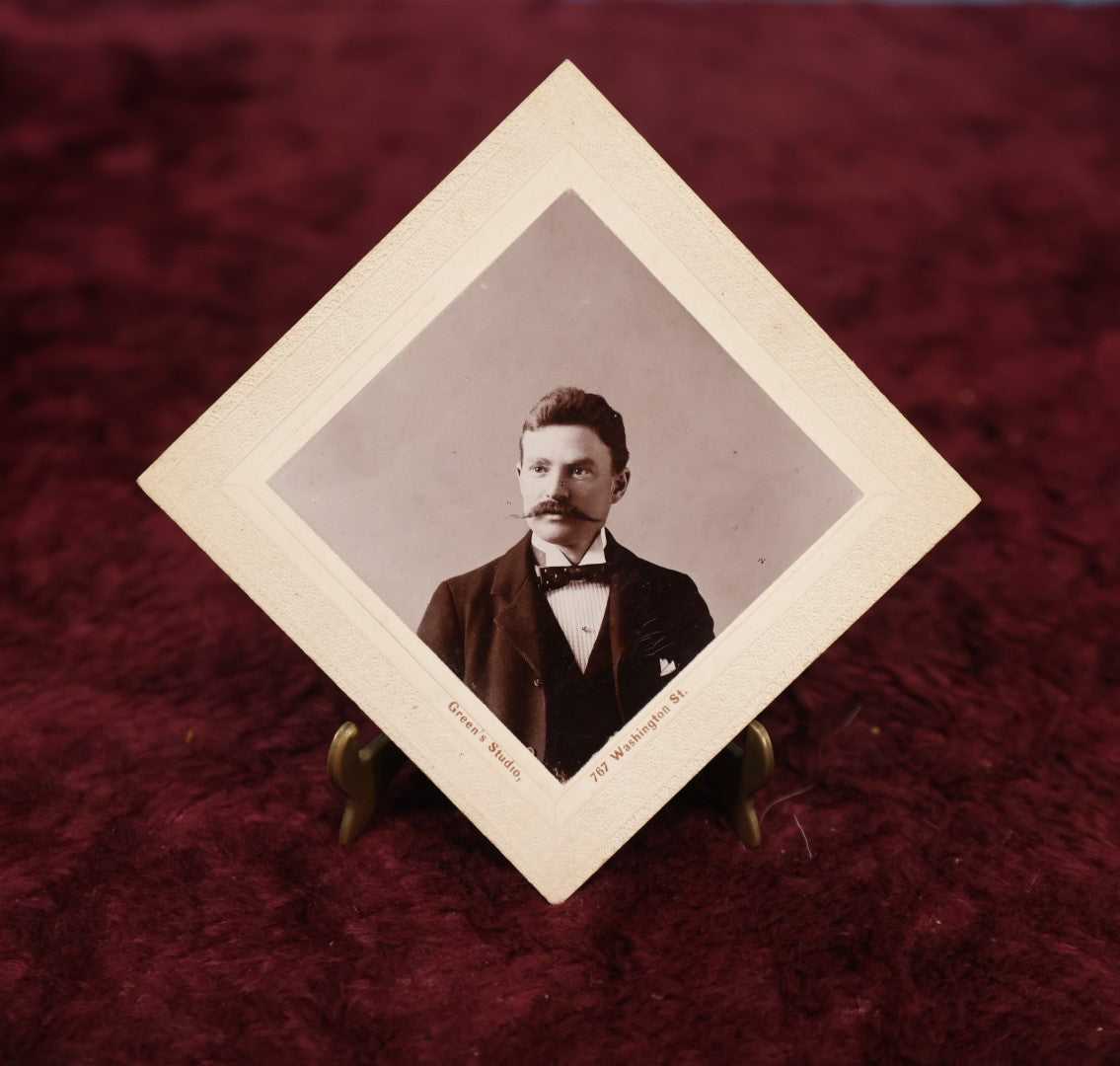 Lot 179 - Single Photo - Diagonal Photo of Man With Incredible Mustache, Green's Studio, 767 Washington Street, No City Listed