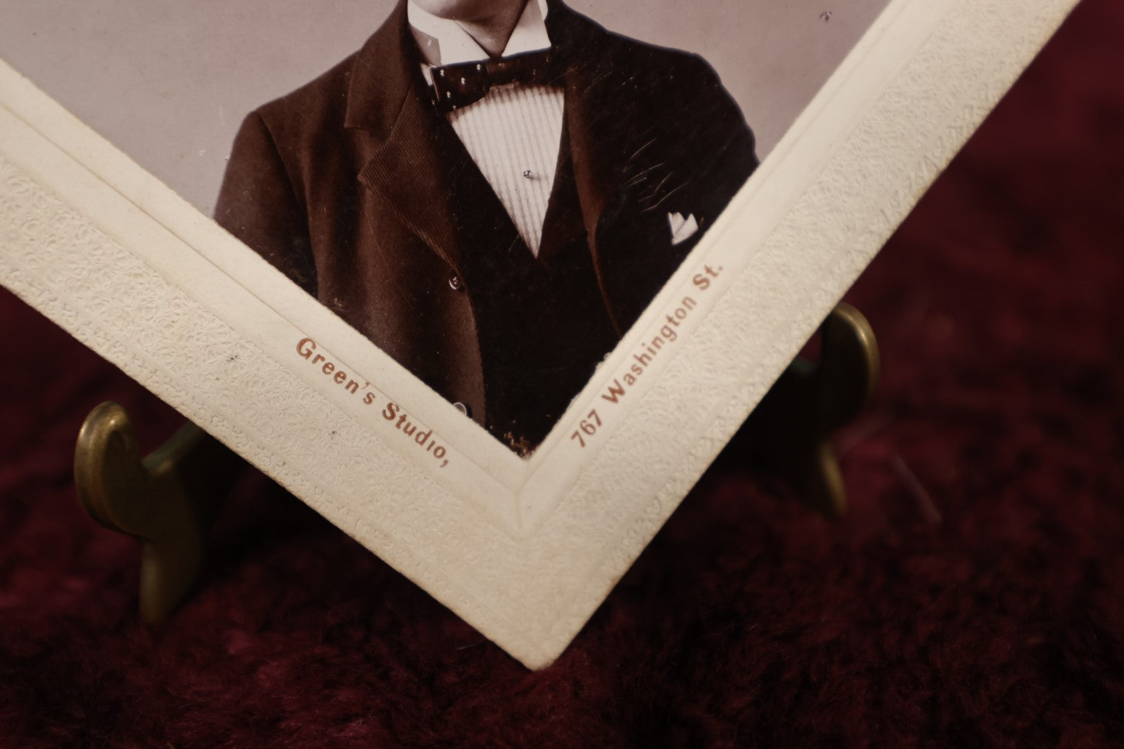 Lot 179 - Single Photo - Diagonal Photo of Man With Incredible Mustache, Green's Studio, 767 Washington Street, No City Listed