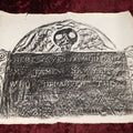 Lot 019 - Vintage Grave Rubbing of An 18th Century New England Grave of Mr. James Sawyer, Died July 16Th, 1746, Age 31 Years, On Paper, Unframed, Floral Designs, Winged Skull, Note Wear, Folds, Losses