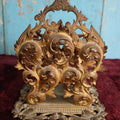 Lot 022 - Antique Gold Toned Metal Rococo Intricate Scrollwork Ornate Letter Holder With Two Sections, Handle, Bottom Marked 6600