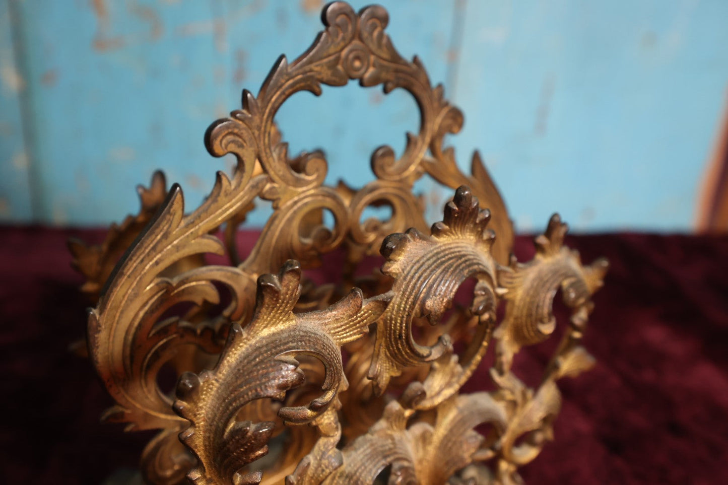 Lot 022 - Antique Gold Toned Metal Rococo Intricate Scrollwork Ornate Letter Holder With Two Sections, Handle, Bottom Marked 6600