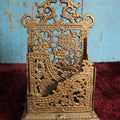 Lot 023 - Antique Gold Toned Cast Iron Painted Divided Letter Holder With Intricate, Ornate Design, Two Sections