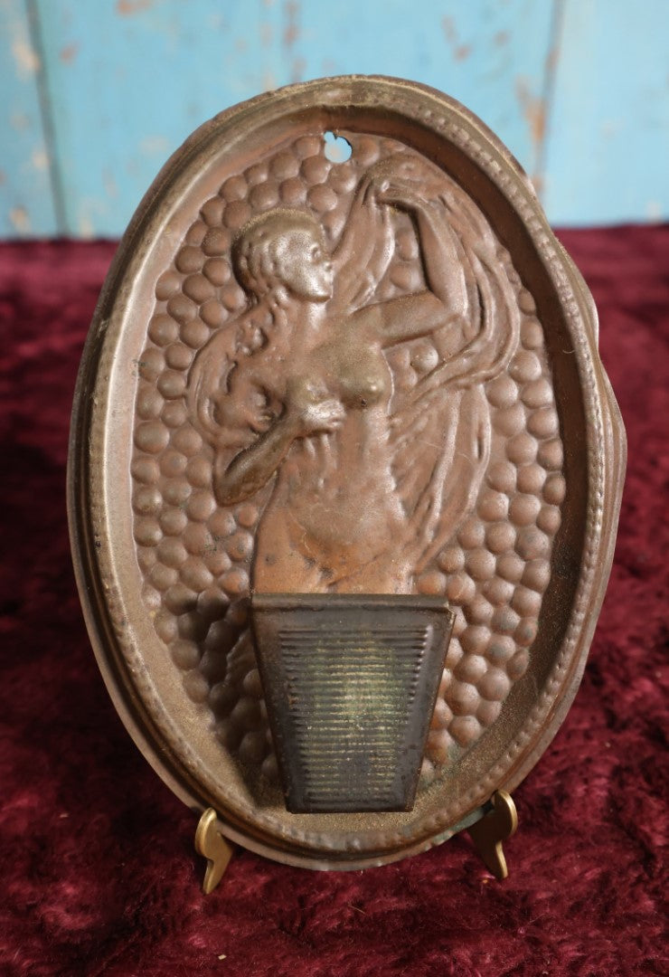 Lot 025 - Antique Tin Nude Woman Wall Hanging Match Strike, Match Safe, Textured Tin