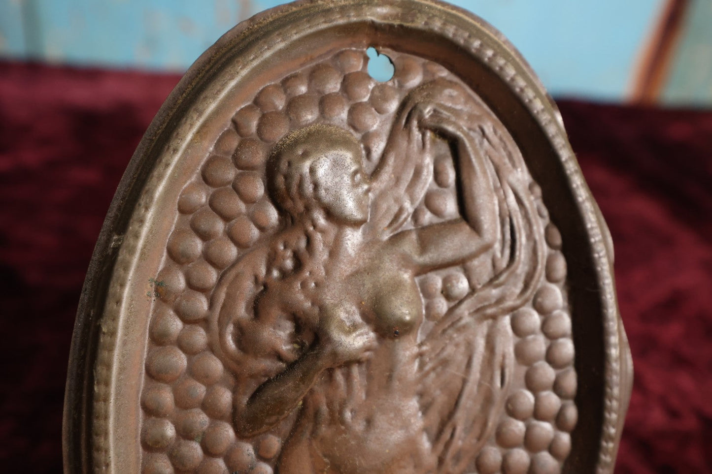 Lot 025 - Antique Tin Nude Woman Wall Hanging Match Strike, Match Safe, Textured Tin