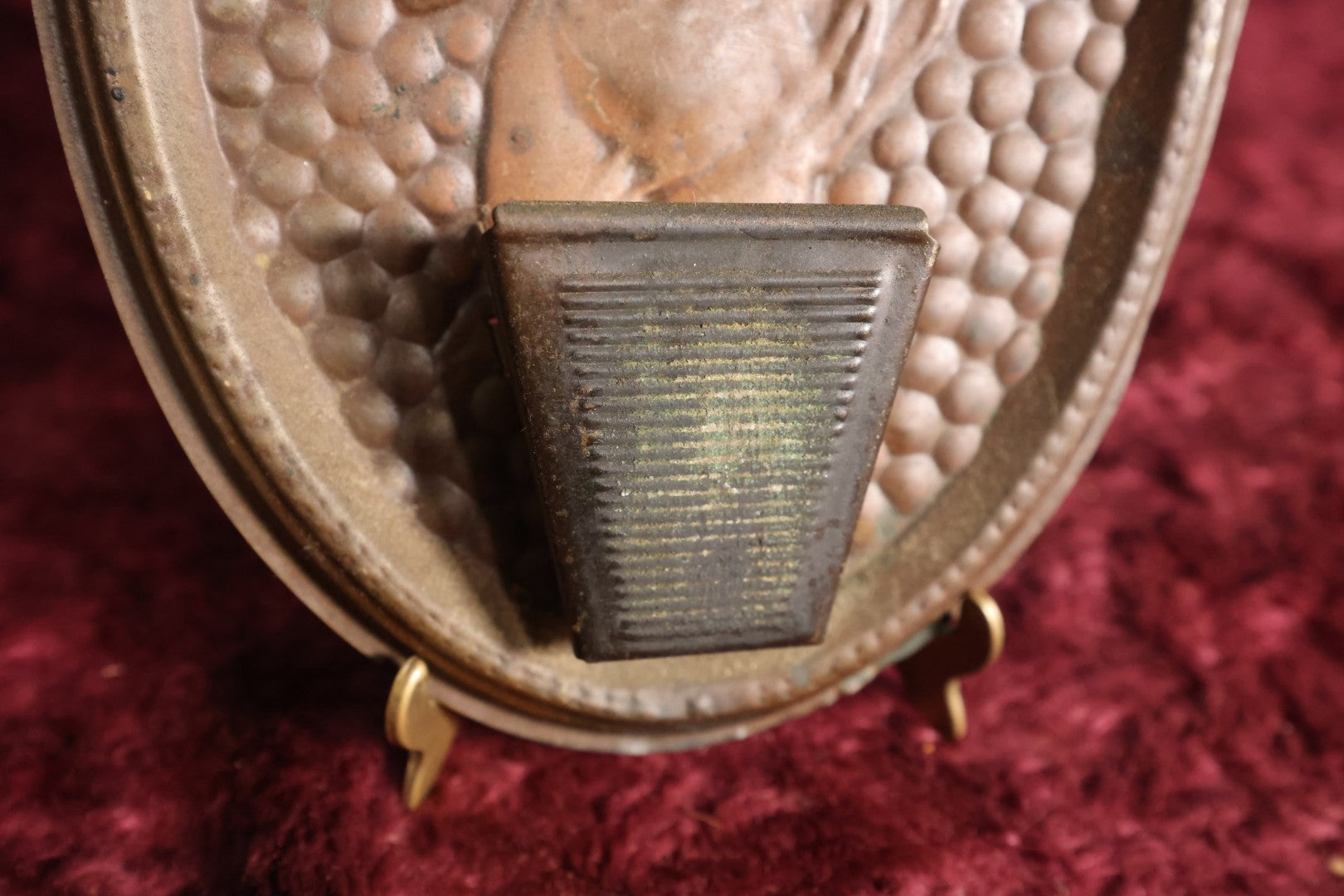 Lot 025 - Antique Tin Nude Woman Wall Hanging Match Strike, Match Safe, Textured Tin