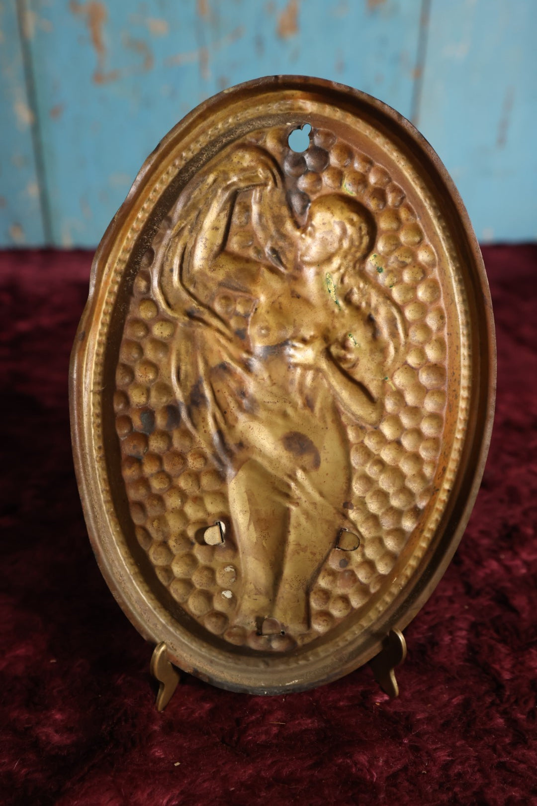 Lot 025 - Antique Tin Nude Woman Wall Hanging Match Strike, Match Safe, Textured Tin