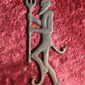 Lot 027 - Vintage Cast Iron 1930's Devil Fireplace Chimney Flu Damper Closing Pull, Signed J.W., John Wright, Note Chip To Tail