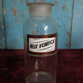 Lot 030 - Antique Nux Vomica (Strychnine) Apothecary Bottle With Glass Label, Stopper, Approximately 9.5", Homeopathic Medicine