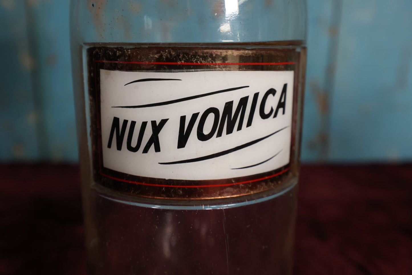 Lot 030 - Antique Nux Vomica (Strychnine) Apothecary Bottle With Glass Label, Stopper, Approximately 9.5", Homeopathic Medicine