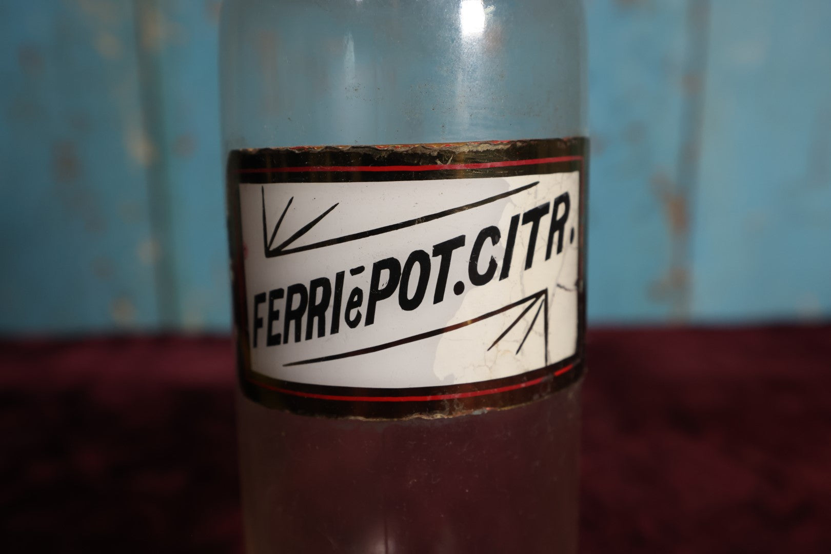 Lot 032 - Antique Ferric (Iron) And Potassium Citrate Apothecary Bottle With Glass Label, Stopper, Approximately 9.5"