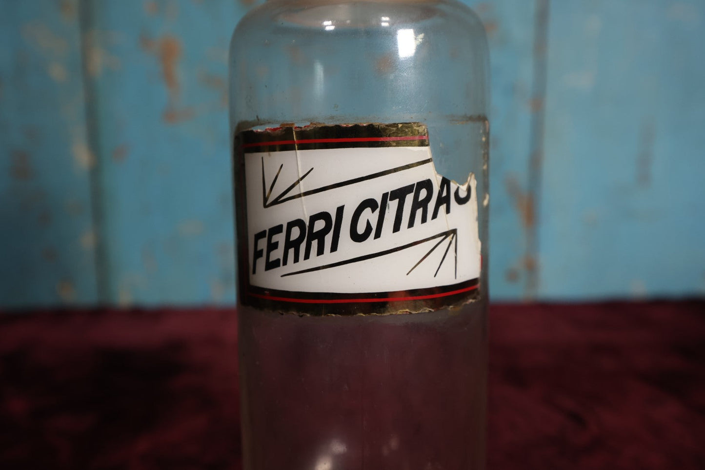 Lot 034 - Antique Ferric (Iron) Citrate Apothecary Bottle With Glass Label, Stopper, Approximately 9.5", Note Severa Label Damage, Losses