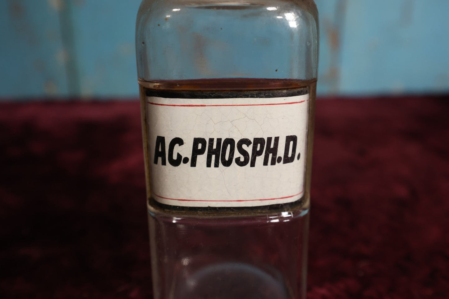 Lot 038 - Antique Acidum Phosphoricum Dilutum / Diluted Phosphoric Acid Apothecary Bottle With Glass Label, Stopper, Approximately 6.5", Digestive Aid, Apetite Stimulator