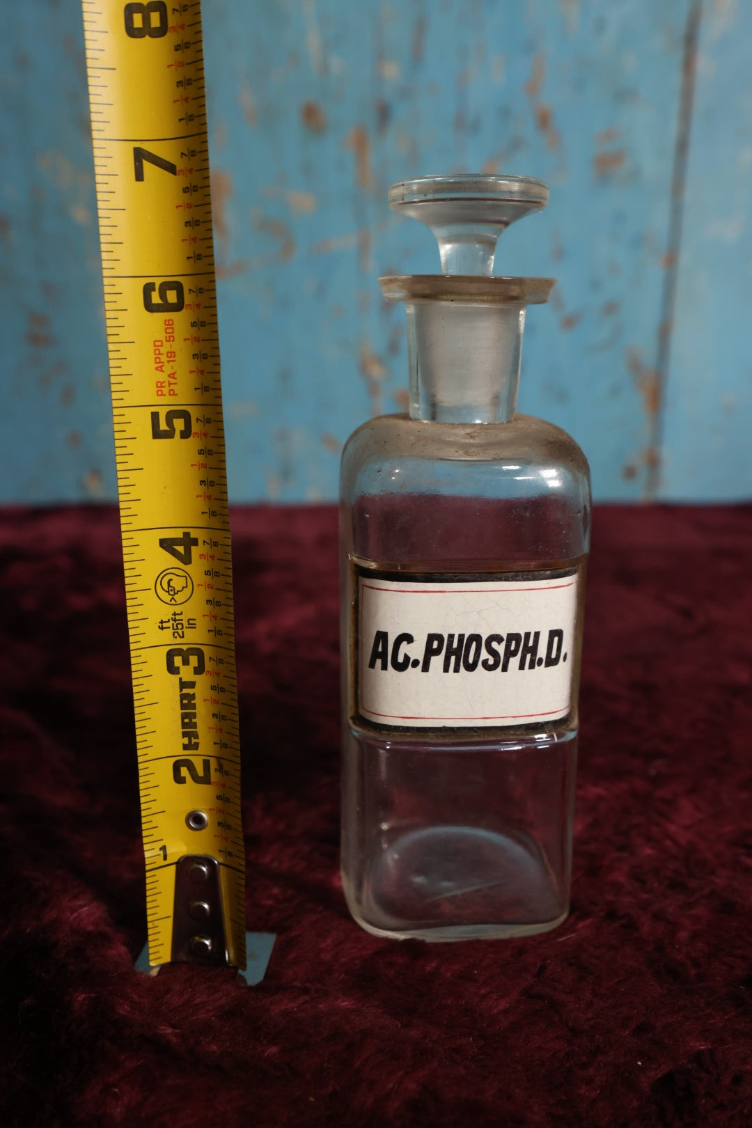 Lot 038 - Antique Acidum Phosphoricum Dilutum / Diluted Phosphoric Acid Apothecary Bottle With Glass Label, Stopper, Approximately 6.5", Digestive Aid, Apetite Stimulator