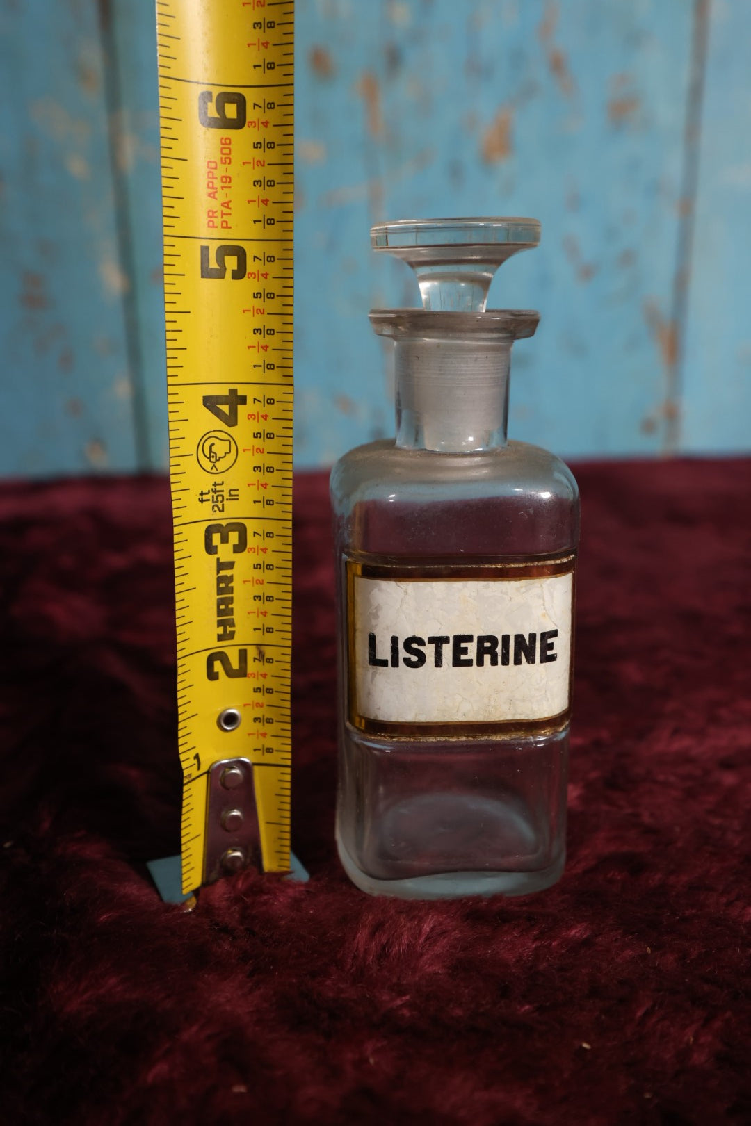 Lot 039 - Antique Listerine, Anti-Septic / Mouthwash Apothecary Bottle With Glass Label, Stopper, Approximately 5", Early Use Included Treatment of Gonorrhea