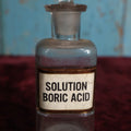 Lot 040 - Antique Boric Acid Solution Apothecary Bottle With Glass Label, Stopper, Approximately 5", Antiseptic, Eye Wash, Skin Cleanser
