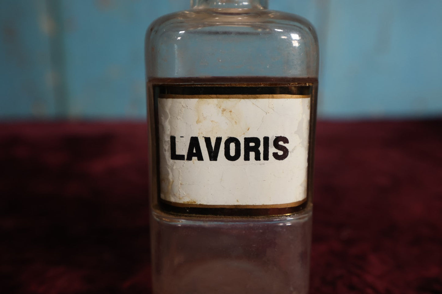 Lot 042 - Antique Lavoris Apothecary Bottle With Glass Label, Stopper, Approximately 5.", Antiseptic / Mouthwash