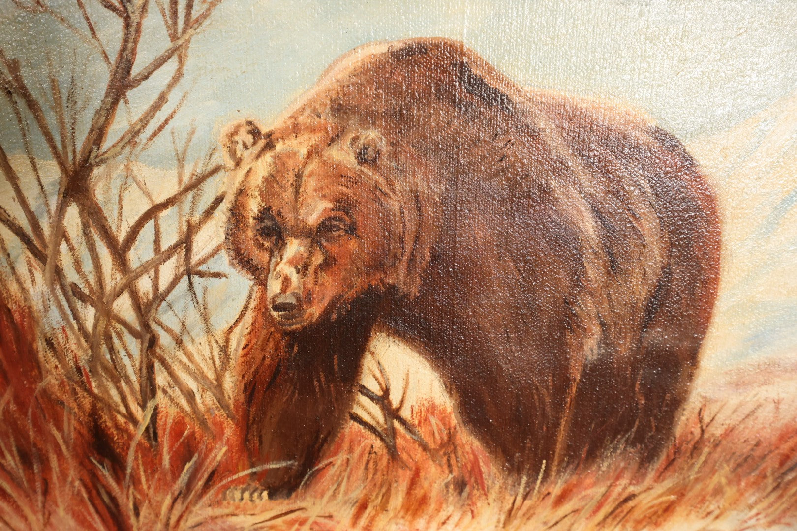 Lot 045 - Vintage Oil On Canvas Painting of A Grizzly Bear, Dated 1984, Artist Signed, Losses To Paint On Signature