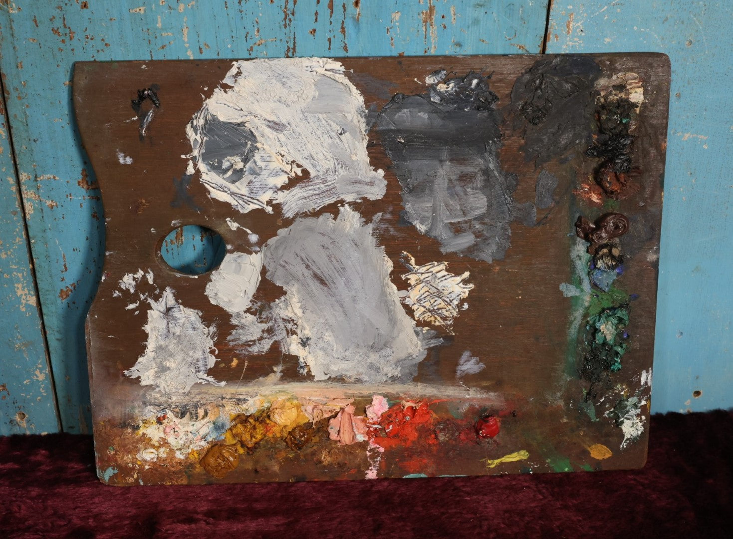 Lot 047 - Vintage Artist Used Wooden Paint Pallette, Large Gobs of Paint On One Side, Found Art