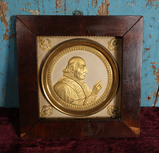 Lot 055 - Antique Framed Tin Relief Comemorative Plaque of Catholic Pope Pius Viii, Pontifex Maximus From 1829-1830