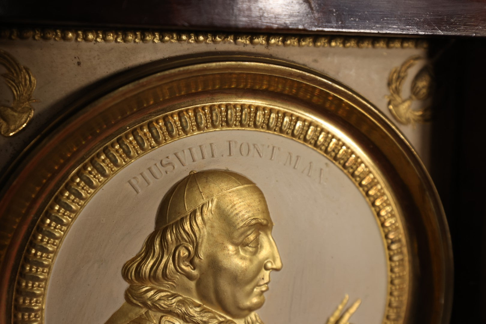 Lot 055 - Antique Framed Tin Relief Comemorative Plaque of Catholic Pope Pius Viii, Pontifex Maximus From 1829-1830