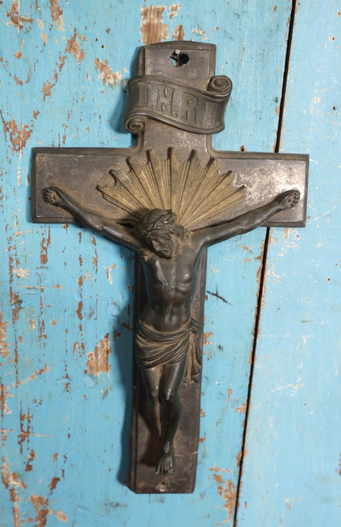 Lot 056 - Antique Funeral Casket Crucifix, Very Large 14" Size, Manufactured By S&Co, Likely Simmons And Company, No. 98, Note Cracking Wear