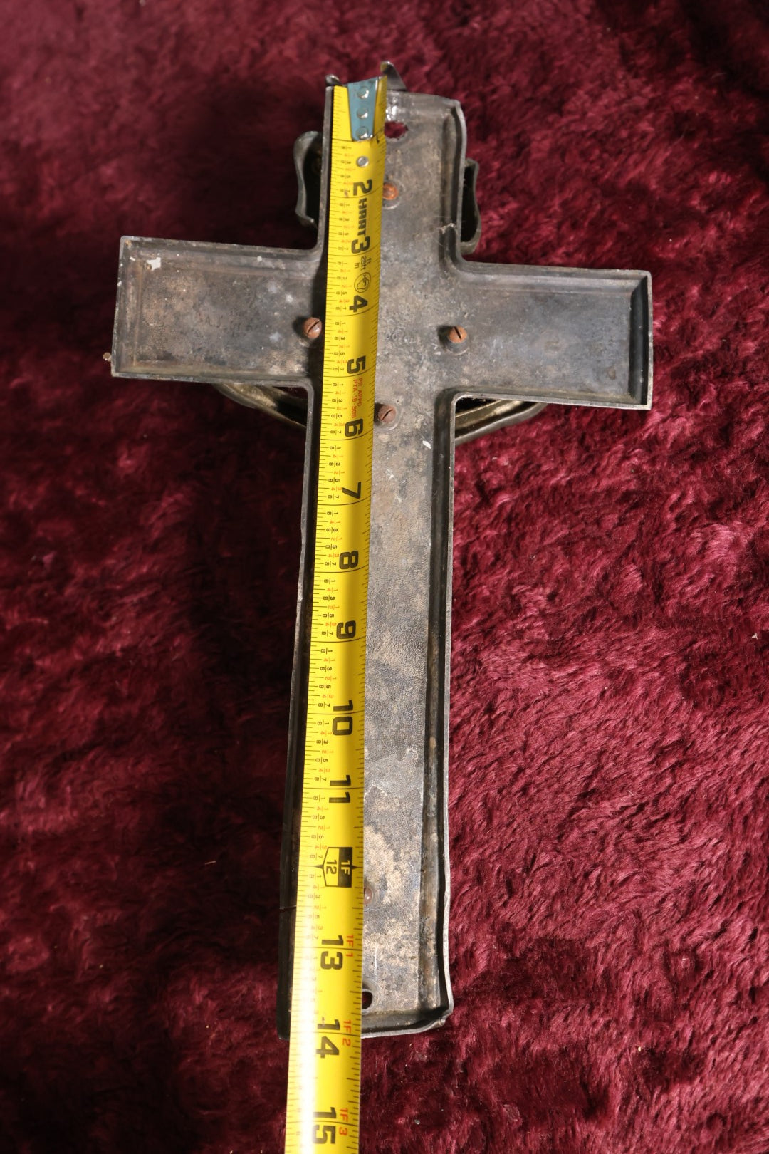 Lot 056 - Antique Funeral Casket Crucifix, Very Large 14" Size, Manufactured By S&Co, Likely Simmons And Company, No. 98, Note Cracking Wear