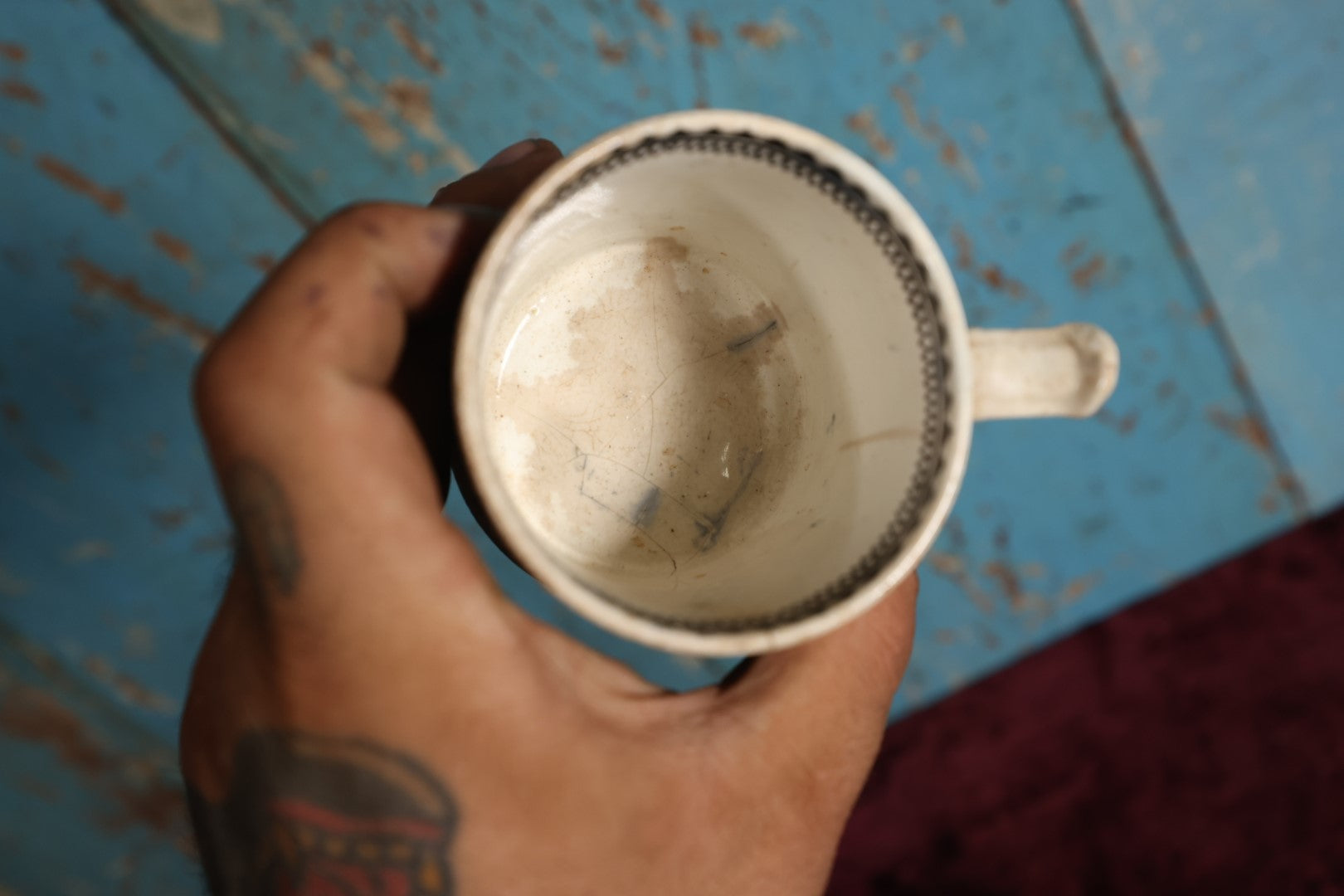 Lot 058 - Antique Pet Motif Mug With Playful Kittens, Puppies - Note Severe Damage And Repairs, Cracks Throughout, For Decorative Use Only