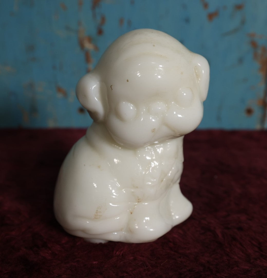 Lot 059 - Antique Genuine Gillinder Glass Pug Dog Opalescent White Milk Glass Figure - Original, Not The Re-Issue