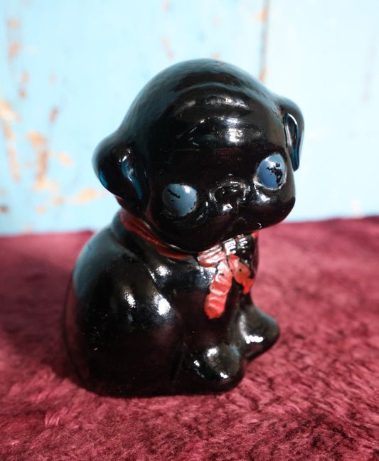 Lot 060 - Antique Genuine Gillinder Glass Pug Dog Translucent Blue Figure, Some Paint Remnants - Original, Not The Re-Issue