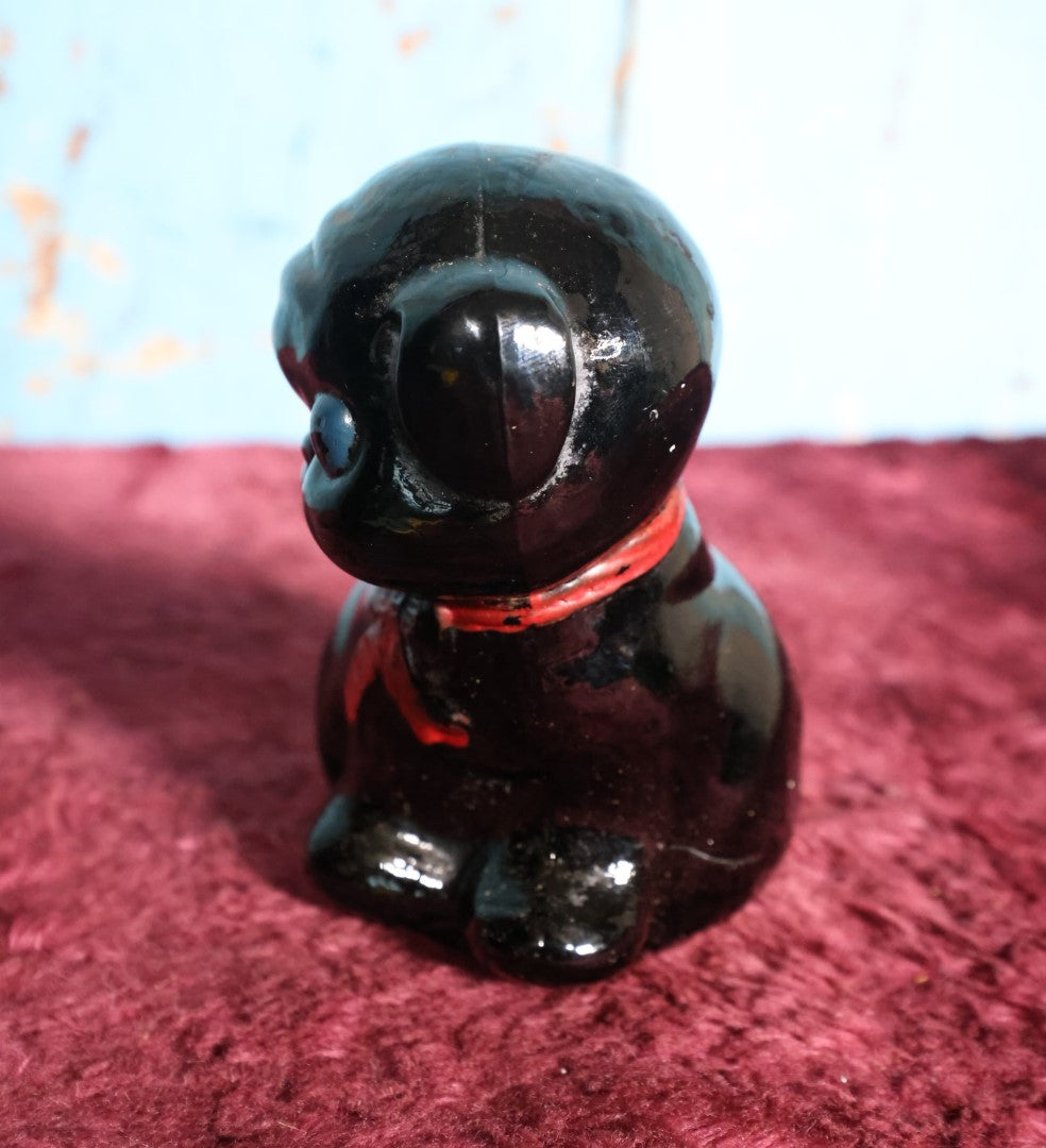 Lot 060 - Antique Genuine Gillinder Glass Pug Dog Translucent Blue Figure, Some Paint Remnants - Original, Not The Re-Issue