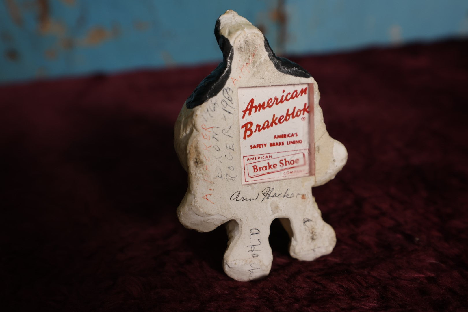 Lot 061 - Vintage "Stopper" Chalkware Dog Automotive Advertising Figure, American Brakeblok By American Brake Shoe Company, Circa 1960, Writing On Bottom