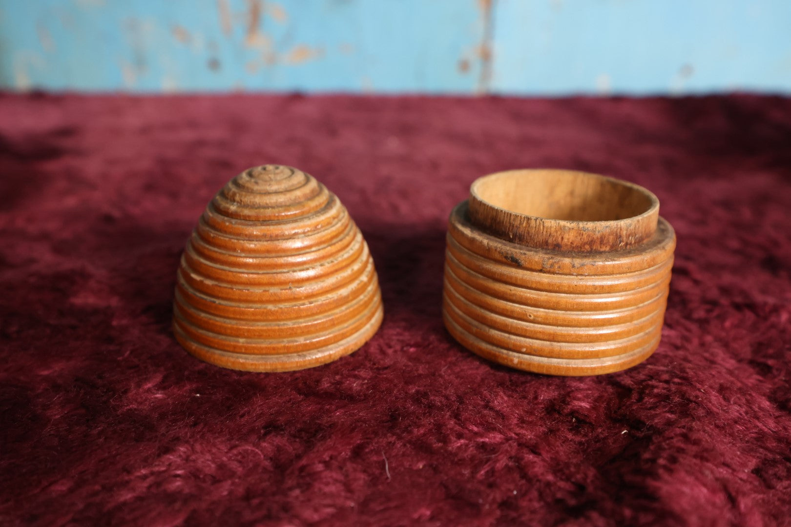 Lot 065 - Vintage Wood Turned Folk Art Bee Hive Bank - With Pull off Top