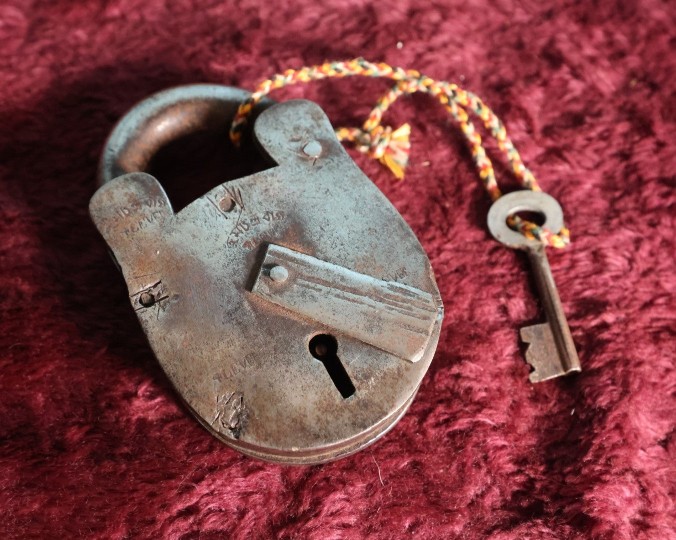 Lot 066 - Vintage Large, Heavy Four Lever Padlock With Key, Working Condition, Maker's Mark