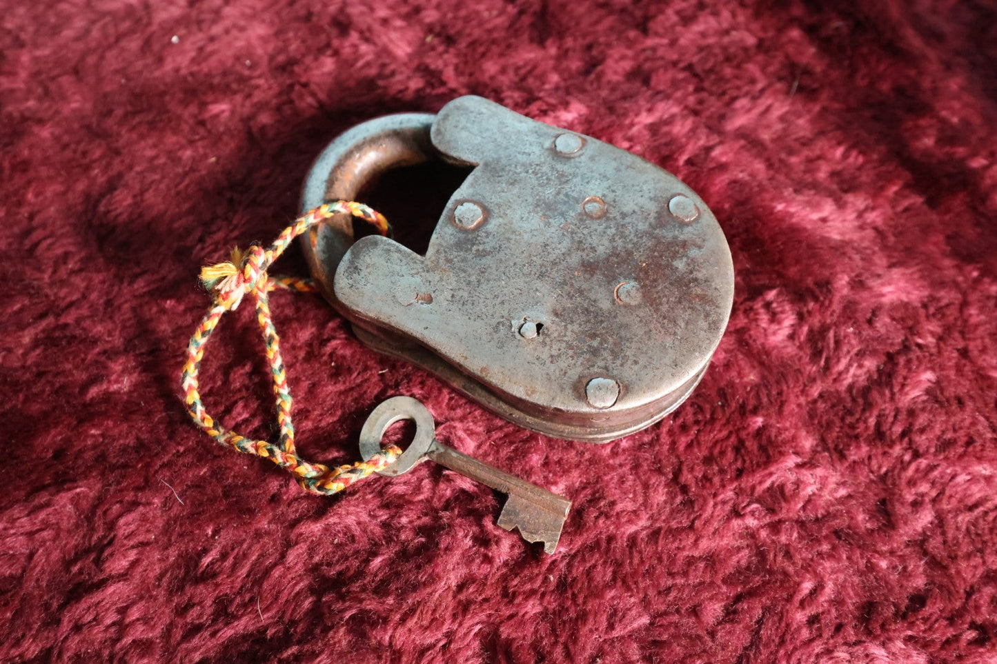 Lot 066 - Vintage Large, Heavy Four Lever Padlock With Key, Working Condition, Maker's Mark