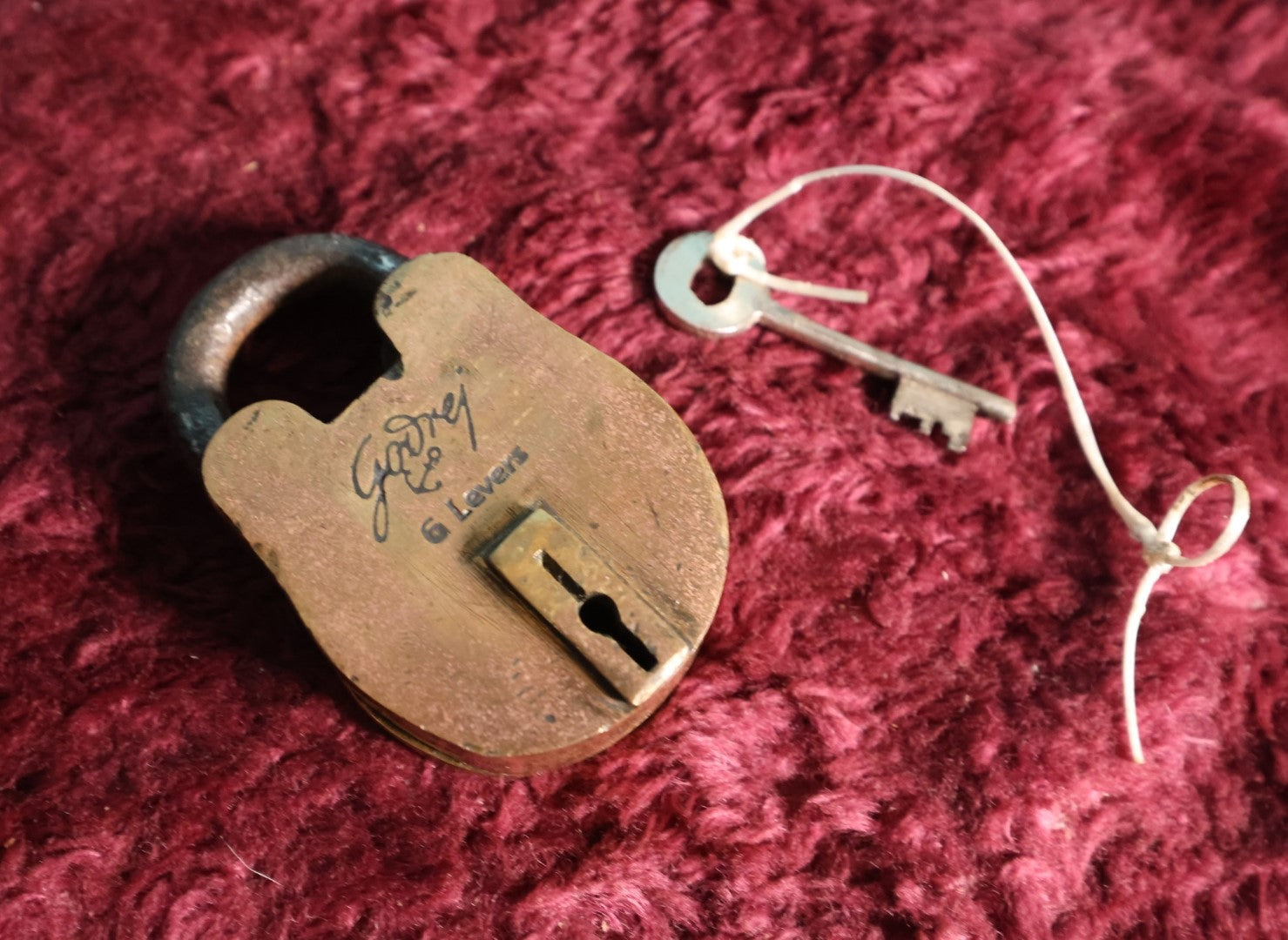 Lot 067 - Vintage Brass Godrej 6 Lever Padlock With Key, Working Condition