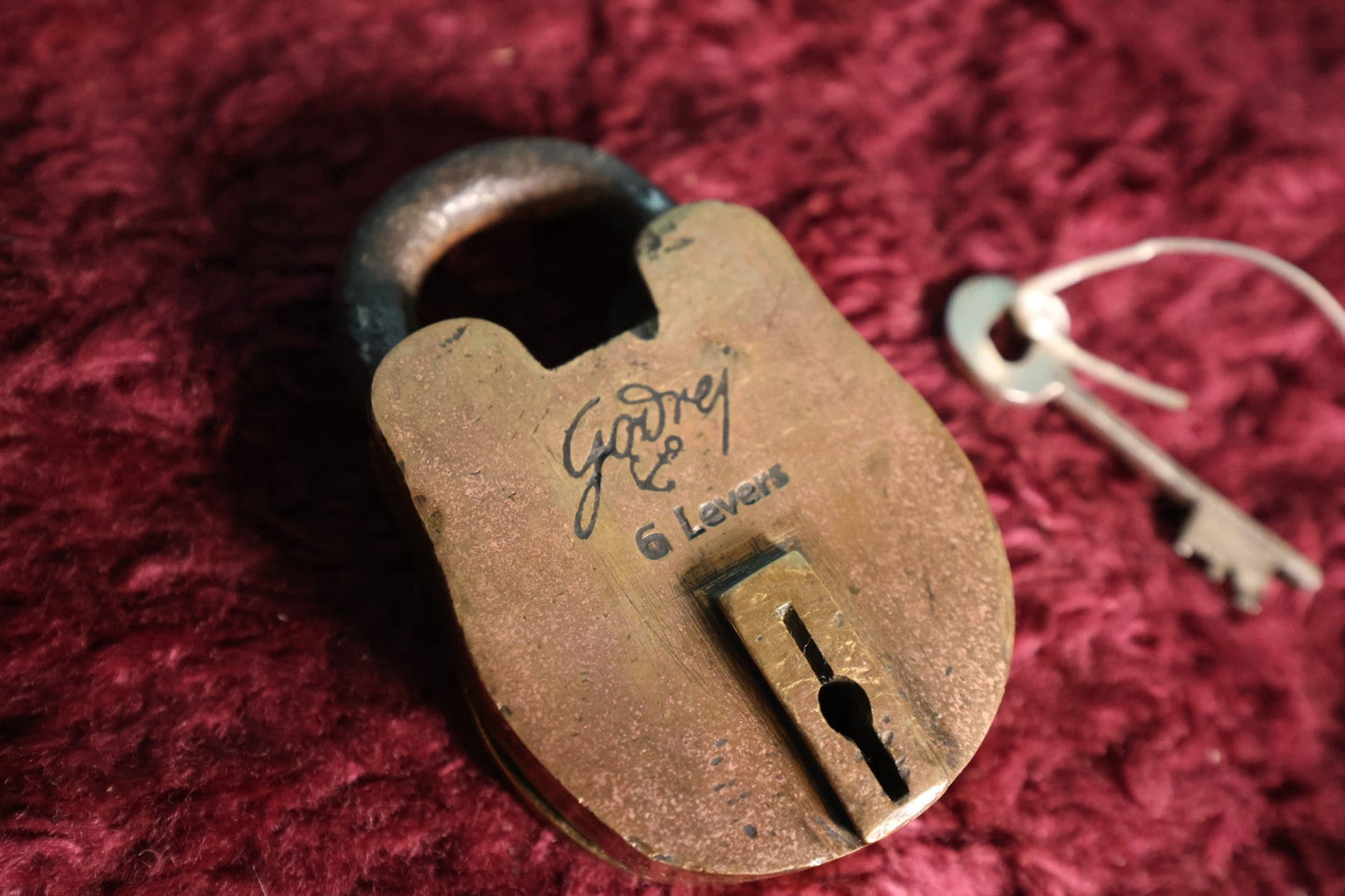 Lot 067 - Vintage Brass Godrej 6 Lever Padlock With Key, Working Condition