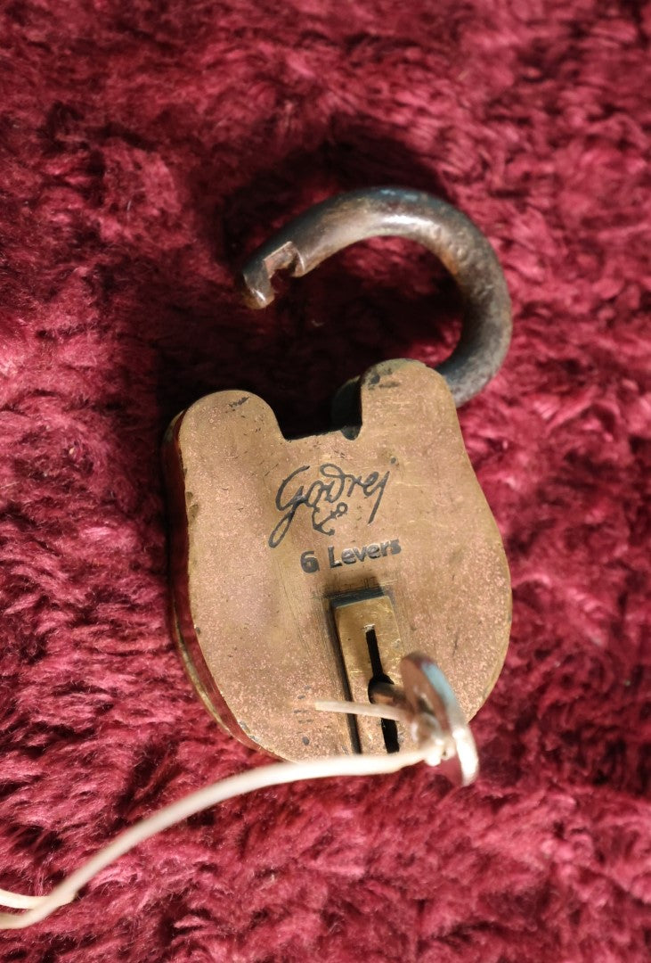 Lot 067 - Vintage Brass Godrej 6 Lever Padlock With Key, Working Condition