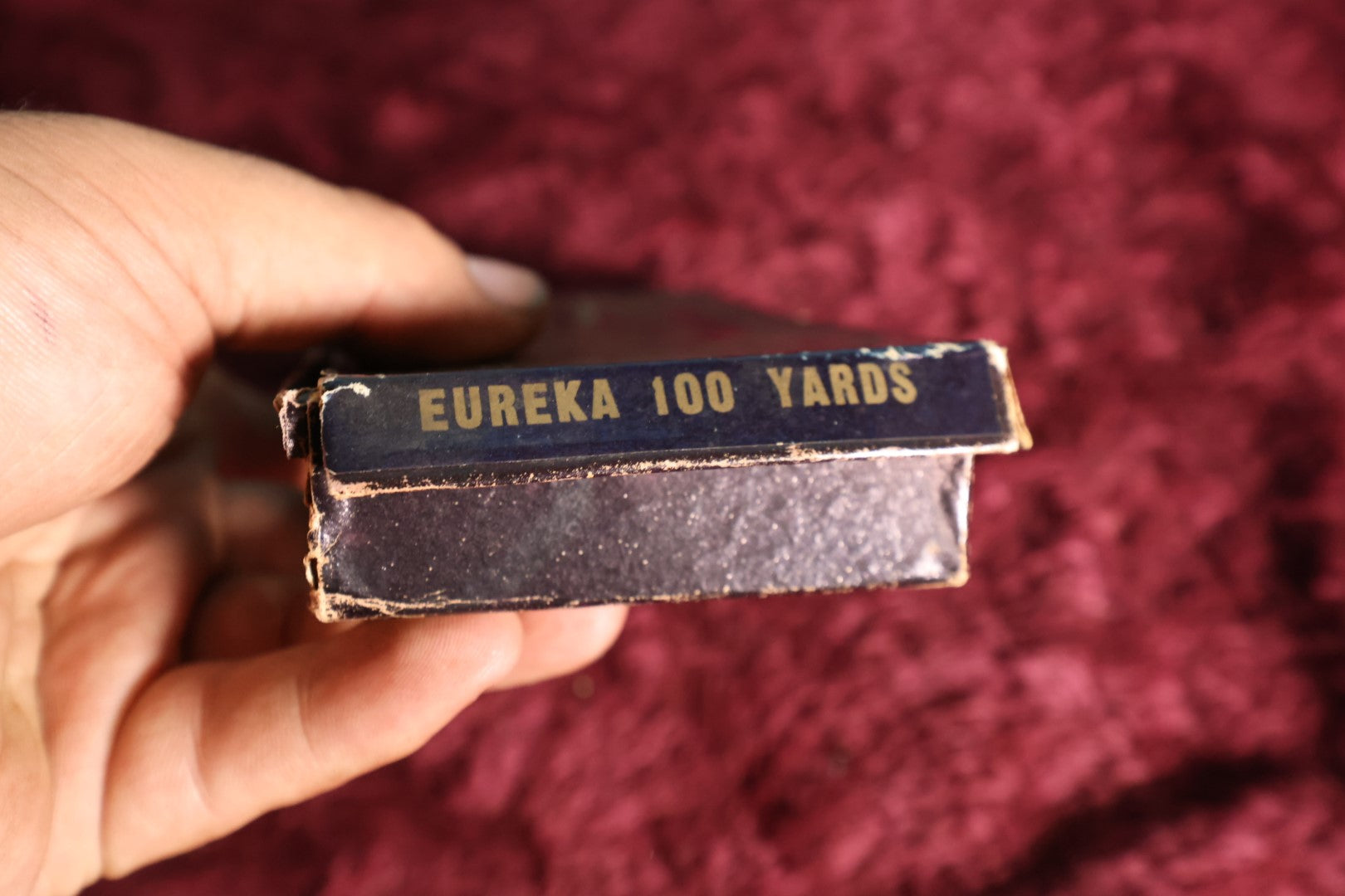 Lot 072 - Antique Eureka Brand 100 Yard Silk Spool Thread Purple Box, Cool Chain Boarder Surround - Note Wear, Losses