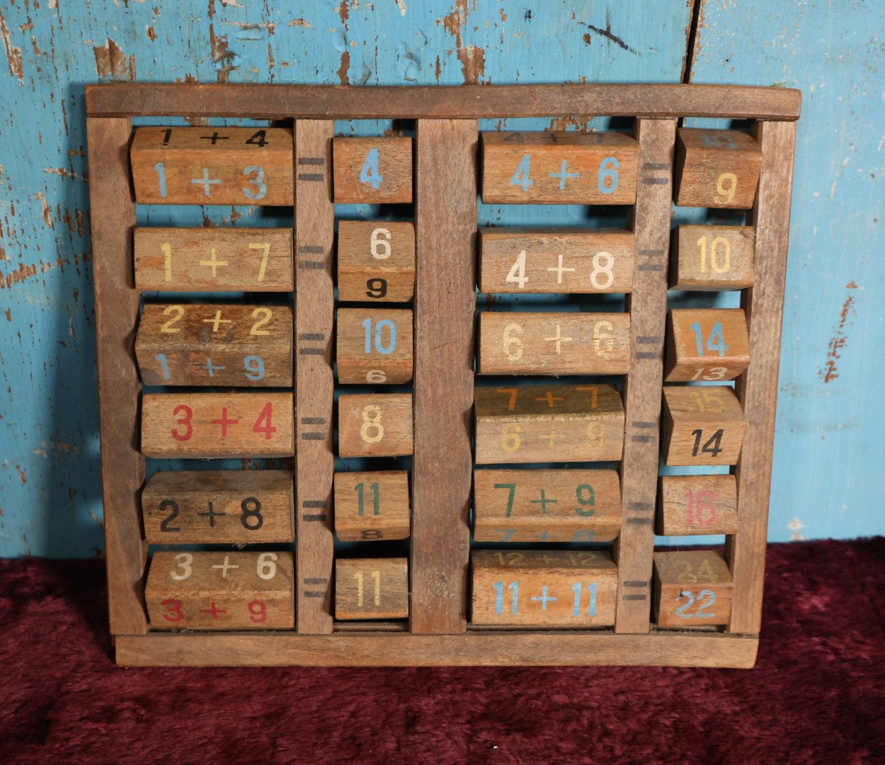 Lot 077 - Vintage Wooden Math Board Adding Toy, Teaching Aid